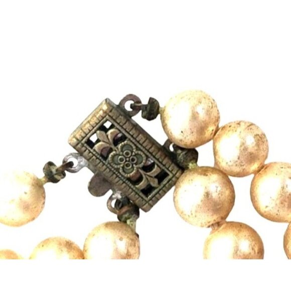 Double Strand Faux Pearl Necklace With Silver Tone Clasp - Picture 2 of 2